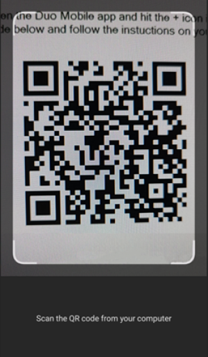 QR Code screen. Scan the QR Code from your computer.