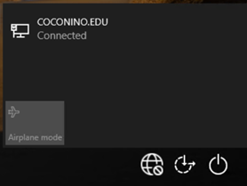 Windows login Network Pop-up. Internet icon displays no internet, however the pop-up window indicates that the device is connected. 