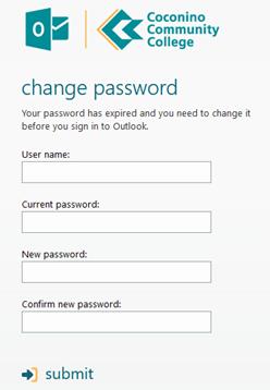 Change Password prompt within the Employee Webmail page. Fields for Username, Current Password, New Password, and Confirm New Password.