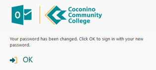 Confirmation after password reset. Your password has been changed. Click OK to sign in with your new password.