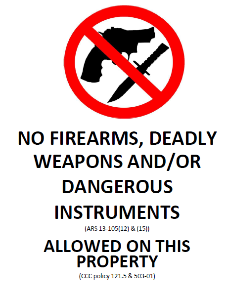 No Firearms, Deadly Weapons and/or Dangerous Instruments Allowed on this Property Sign